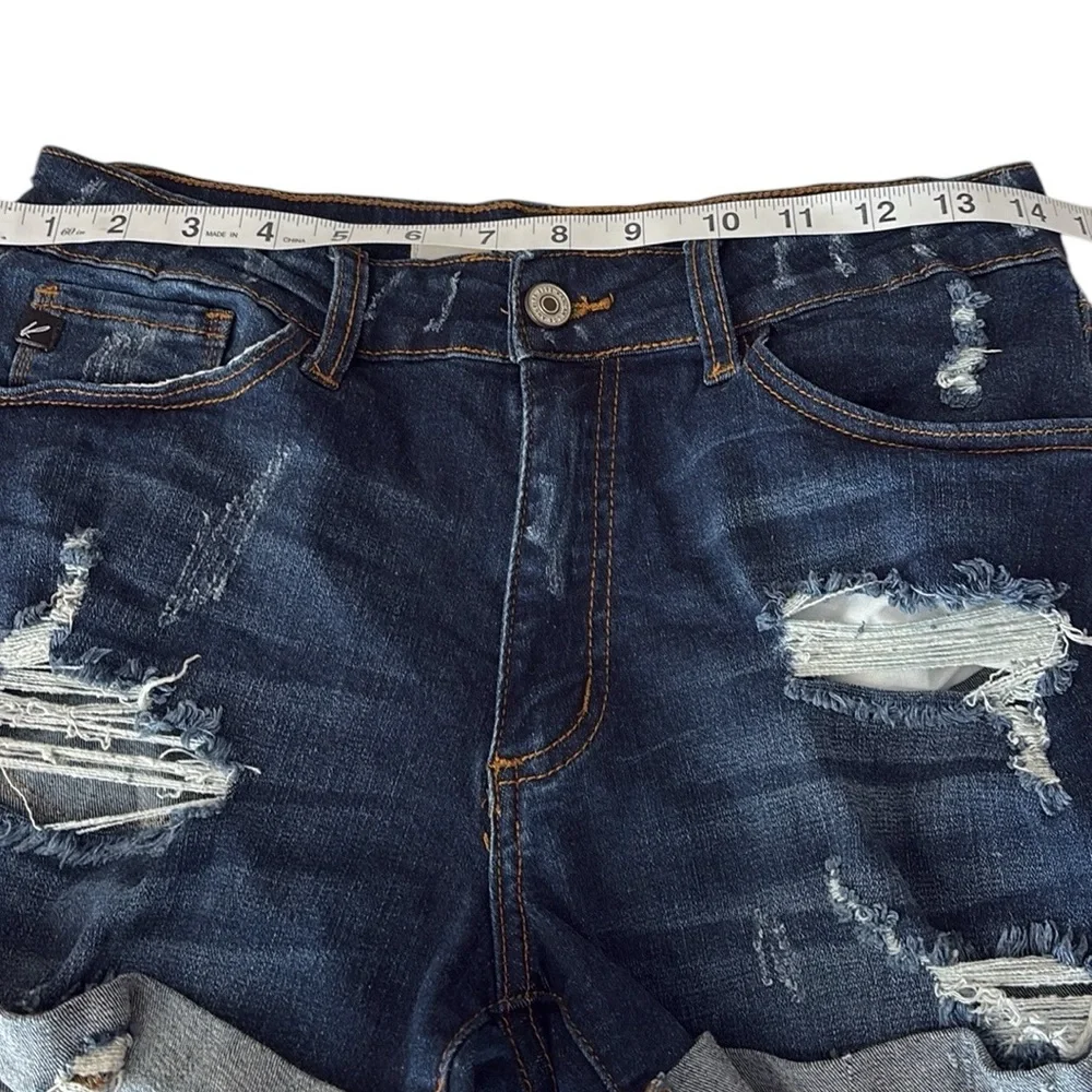 KanCan Los Angeles distressed Jean shorts, darker wash, distress front/back, 28